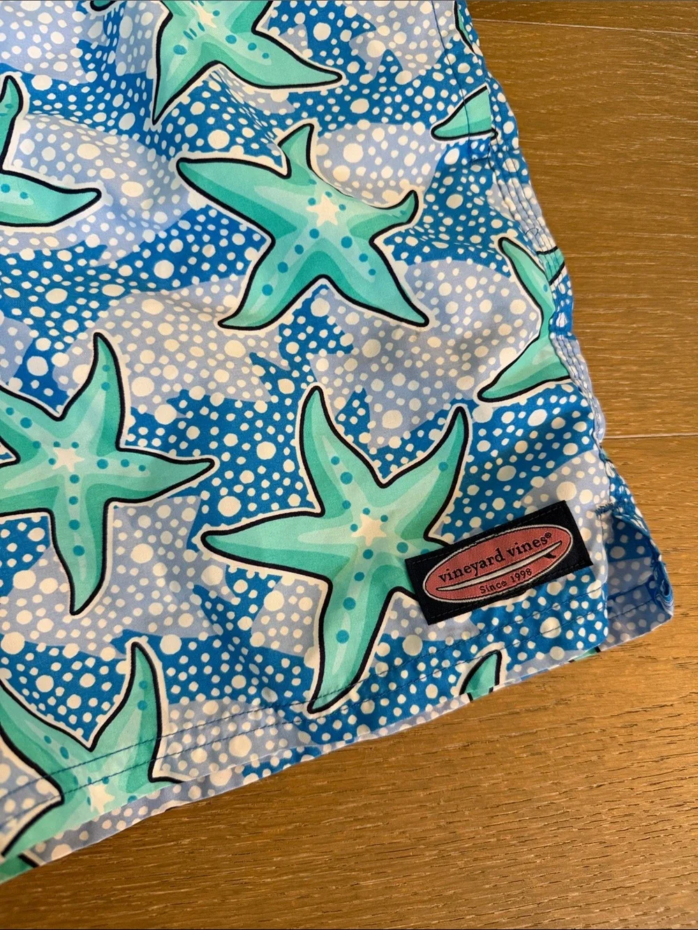 Vineyard Vines Chappy Kids Aqua & Teal Starfish Swim Trunks | s